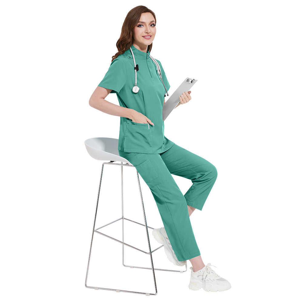 Solid-color Stand-up Collar ICU Nurse Pants