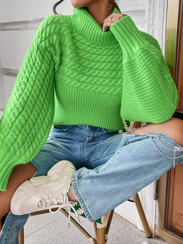 Womens Solid-Color Knitted Sweater With Cable Knit And Ribbed Texture