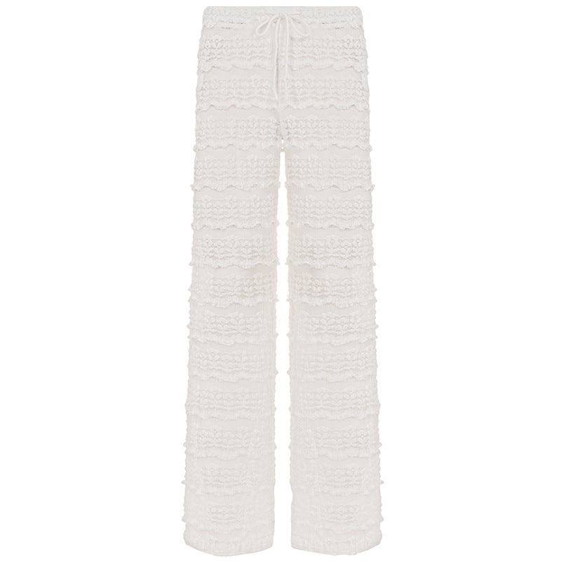 Womens Casual Hollow-Out Lace Patchwork Jacquard Knit Pants