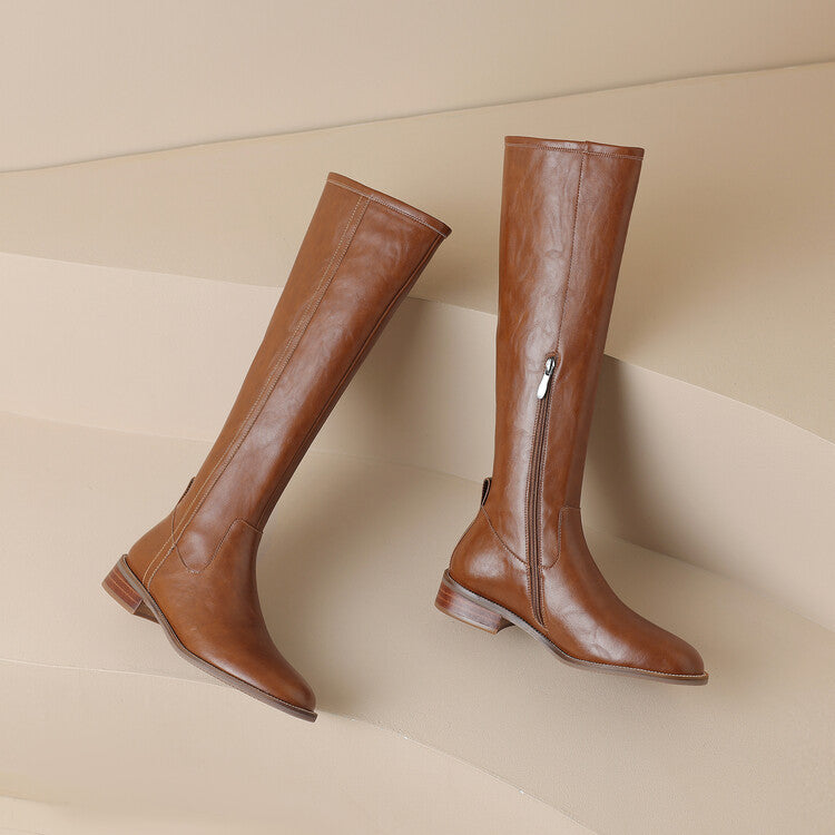 Women's Round-toe Mid-heel Knee-high Riding Boots