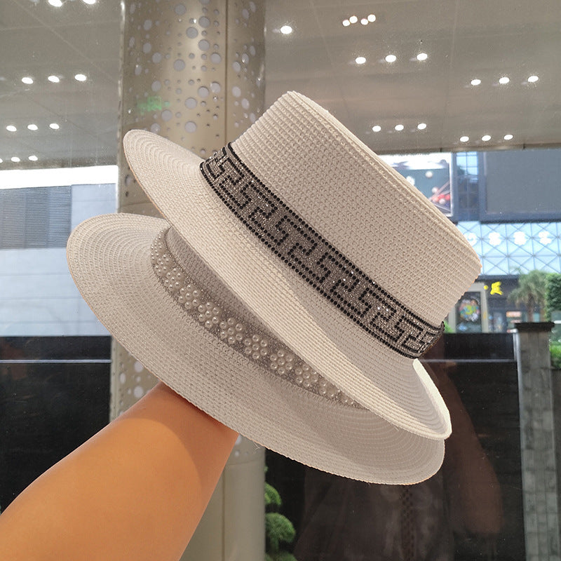 Women's Fashion Flat Top Pearl Hat
