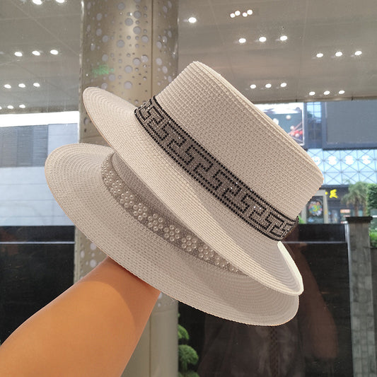Women's Fashion Flat Top Pearl Hat