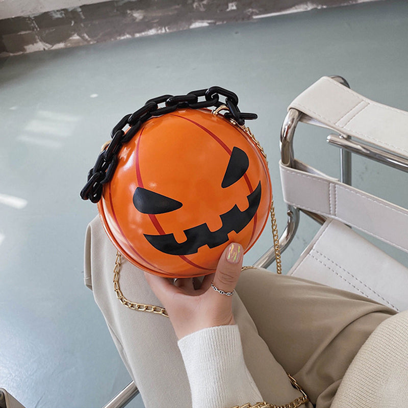 Halloween tegneserie græskar bold håndtasker med kæde personlighed kreative sjove skuldertasker til børn kvinder