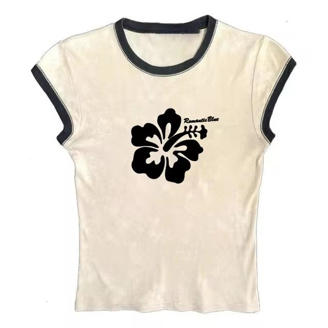 Flower Letter Printed Casual Short Sleeve