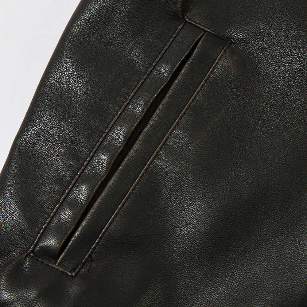 Solid Color PU Leather Coat Men
