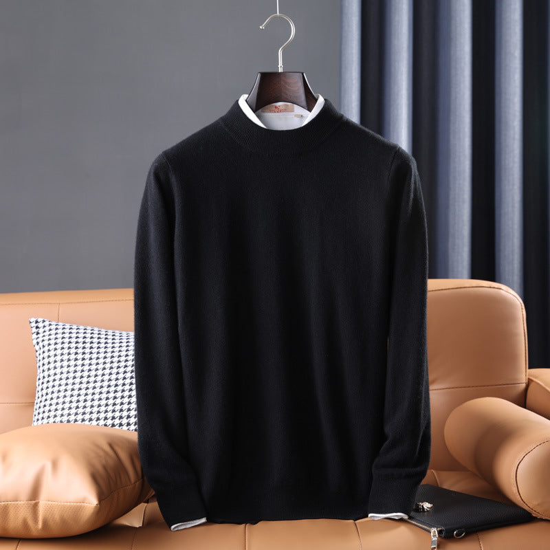 Cashmere Sweater, Men's Half High Collar Sweater, Youth