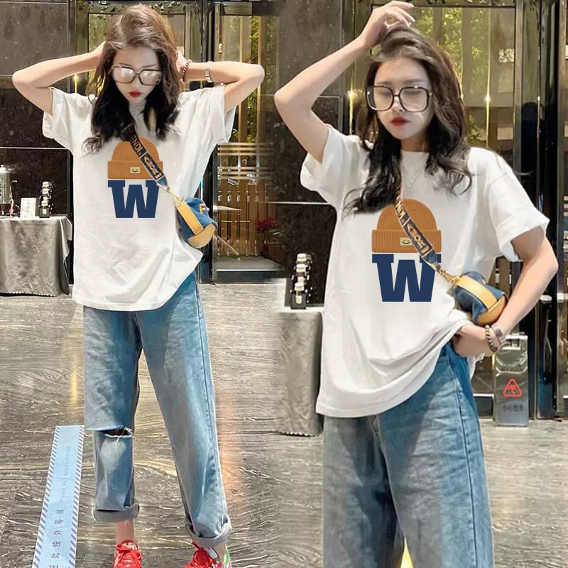 All-matching Letter Print Short-sleeve T-shirt Women's Round Neck Top