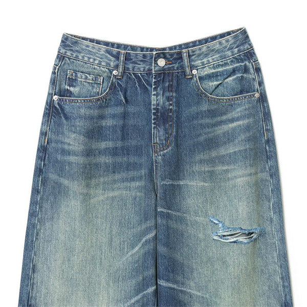Moderigtige Alsidige Mid-waist Løse Rullekantede Rippede Jeans