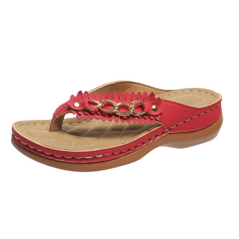 Round Head Hollow Metal Buckle Wedge Outdoor Pure Color Comfort Flip Flops