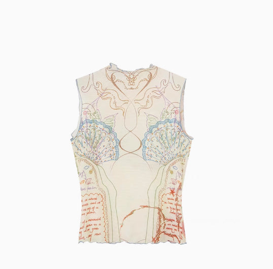 Ocean Printed Mesh Sleeveless Vest
