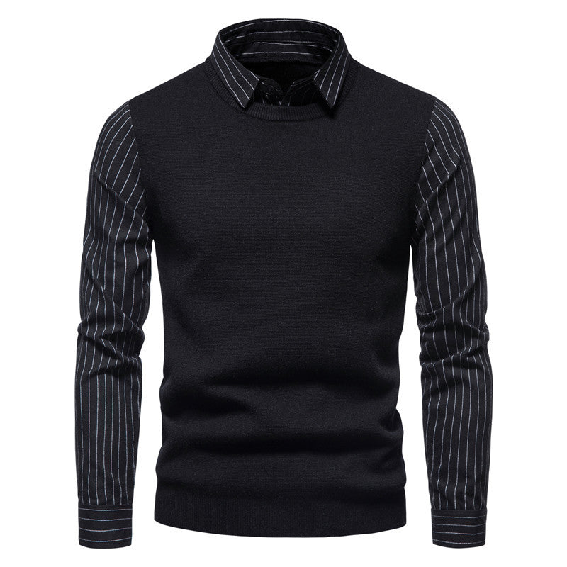Autumn And Winter New Men's False Two Pieces Knitwear Coat Lapel Shirt Sweater Men