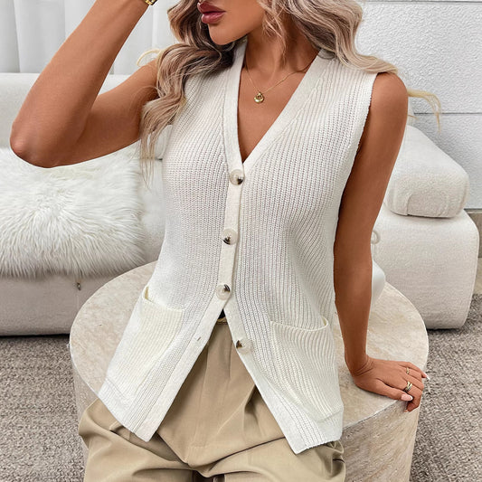 Womens Casual Crochet Cardigan Sleeveless Vest Sweater