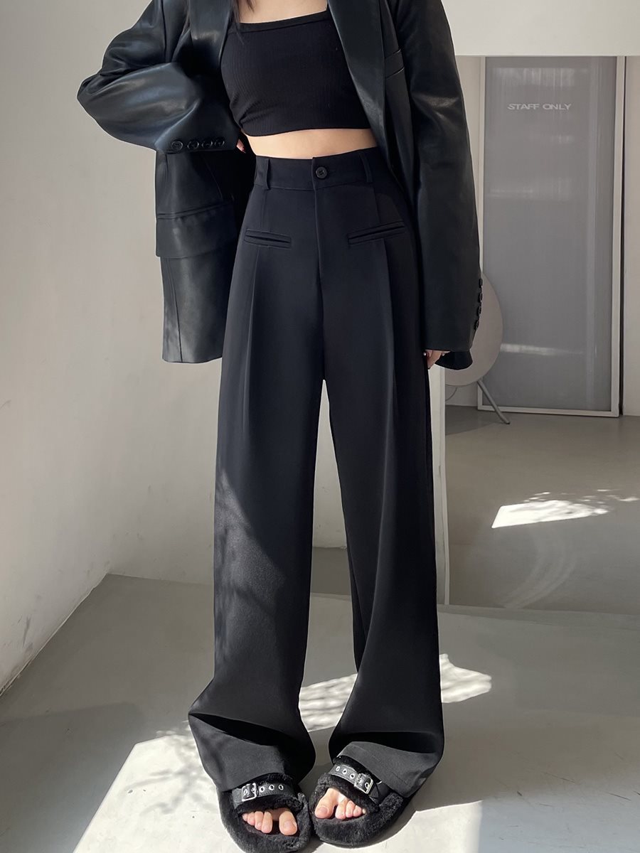 Casual High Waist Drooping Suit Mopping Purple Pants