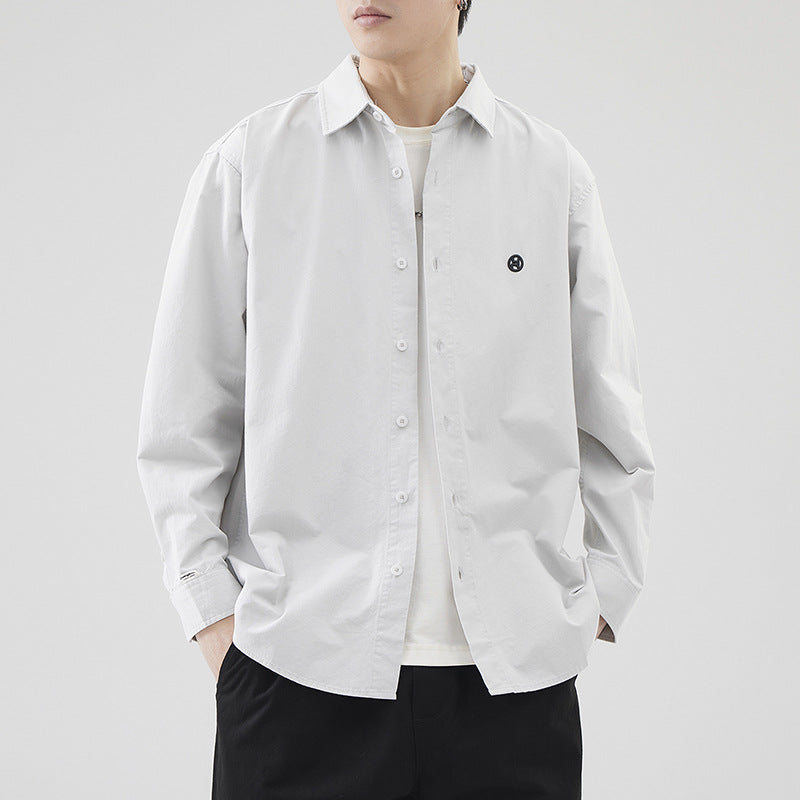 LKTM Men's Spring Japanese Style Retro Minimalist Long Sleeve Shirt