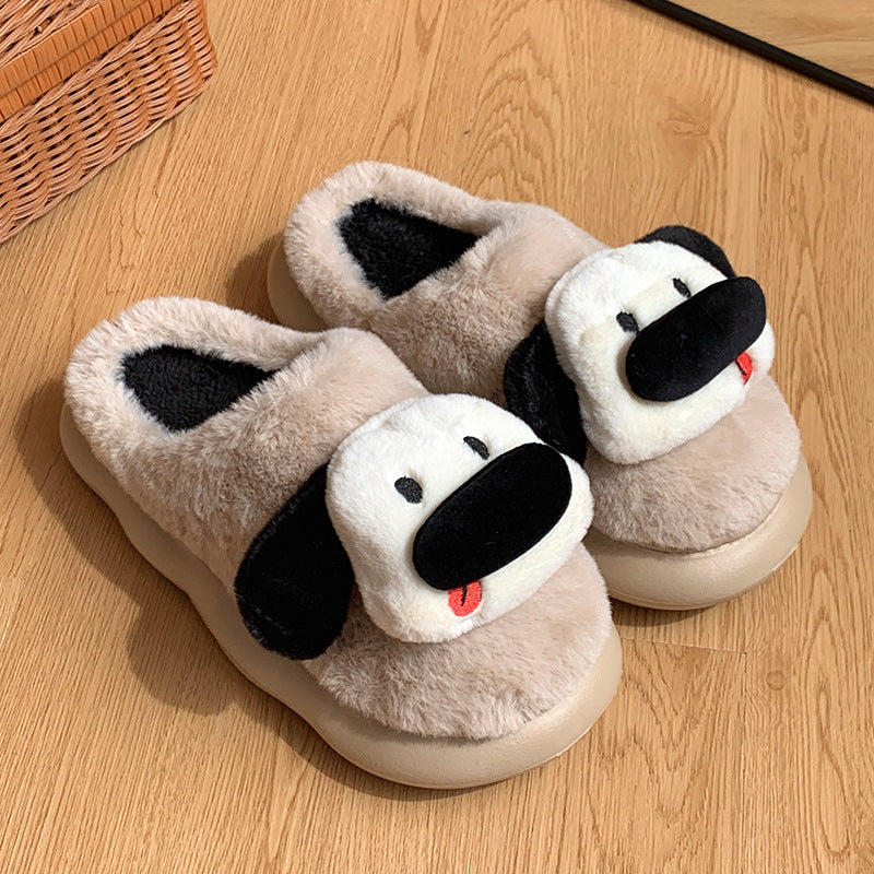 Home Fluffy Cute Cartoon Puppy Cotton Slippers