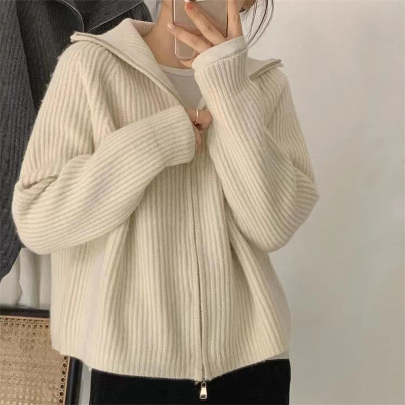 Loose Casual Laid-back Style Lapel Sweater Coat