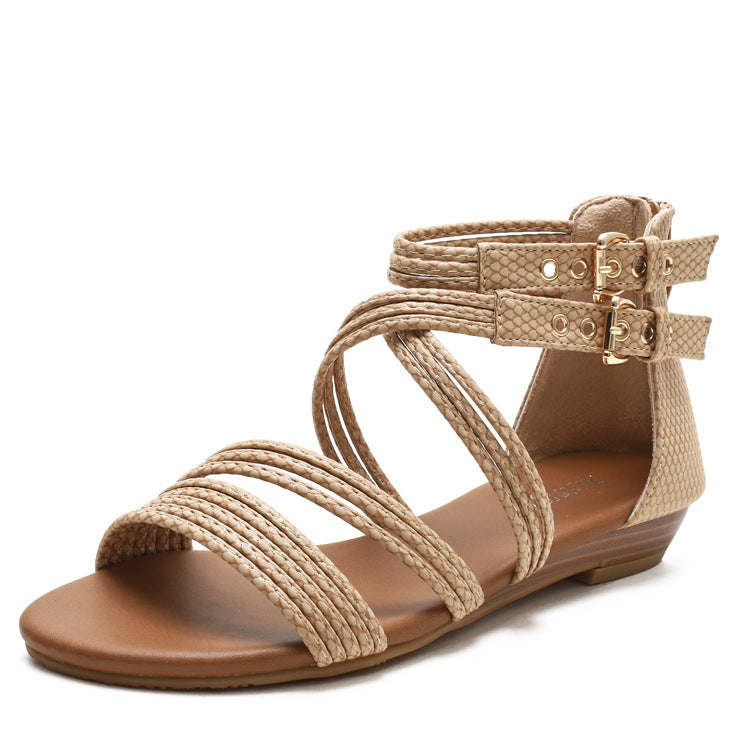 European And American Open Toe Women's Shoes Thick Bottom Soft Bottom Cross Roman Sandals