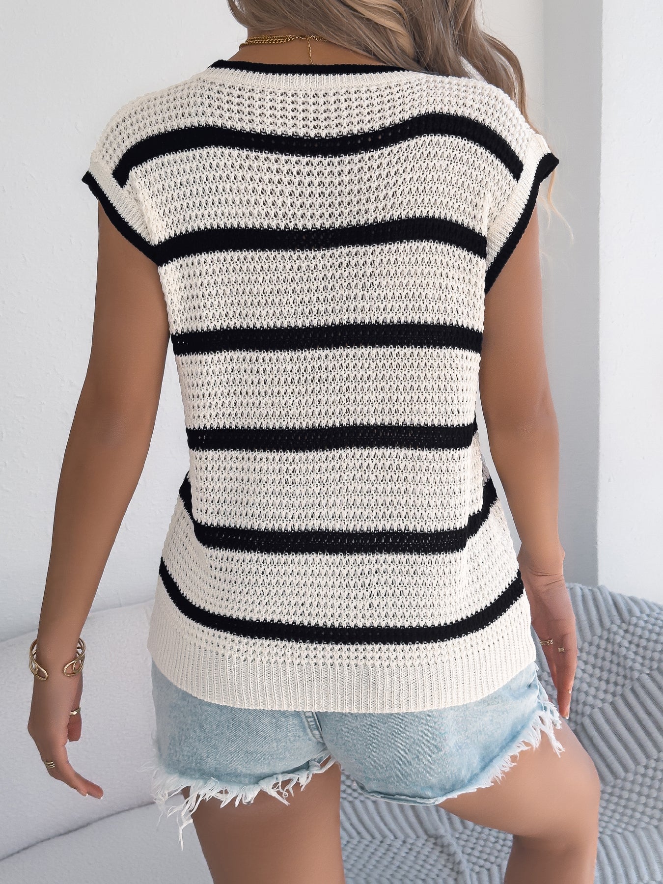 Women S Color Block Stripe Casual Loose Knit Sweater Top