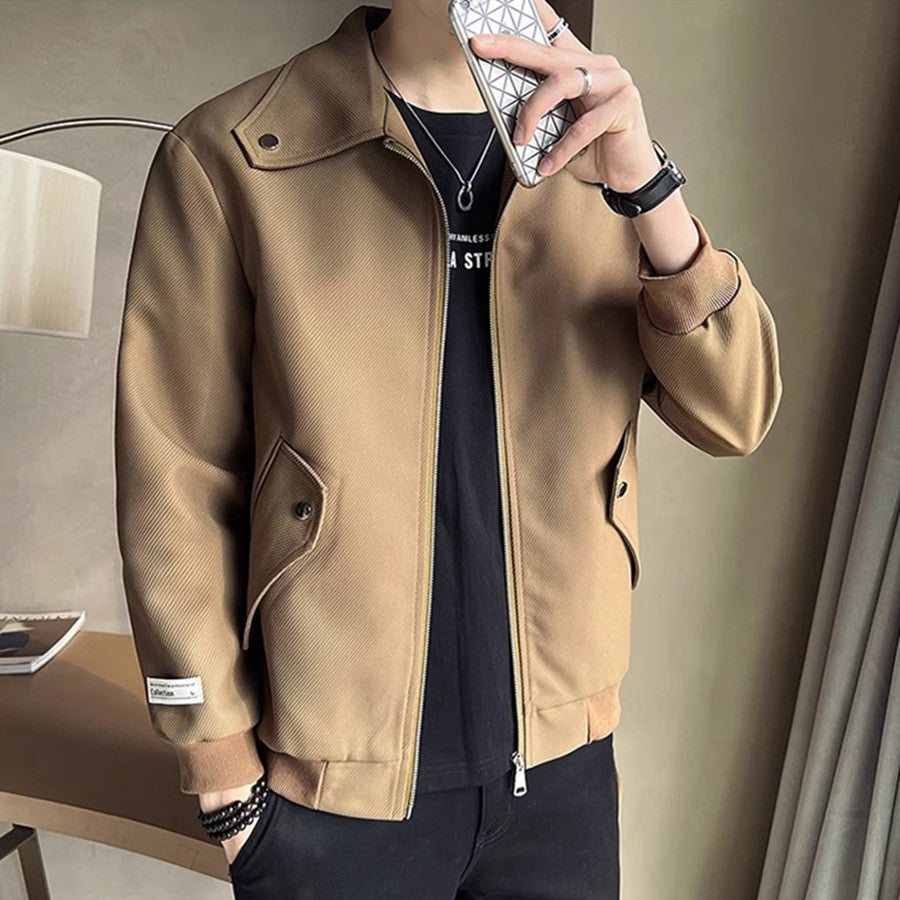 Elegant Versatile Coffee-colored Mens Jacket For Spring And Fall