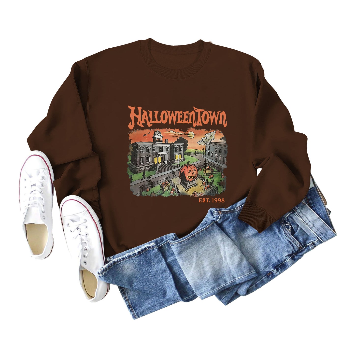 New Halloweentown Printed Sweater Loose All-match Round Neck