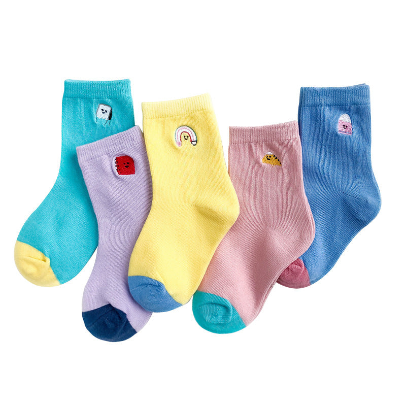 Spring And Autumn Embroidered Striped Socks