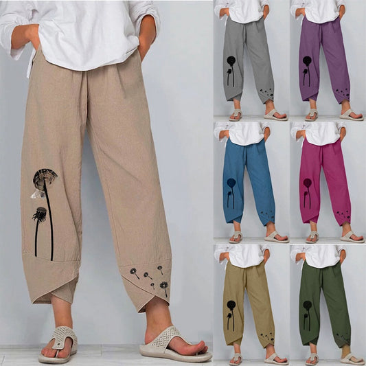 Fashion Solid Color Plant Flower Floral Print Casual Jumpsuit Neutral Loose