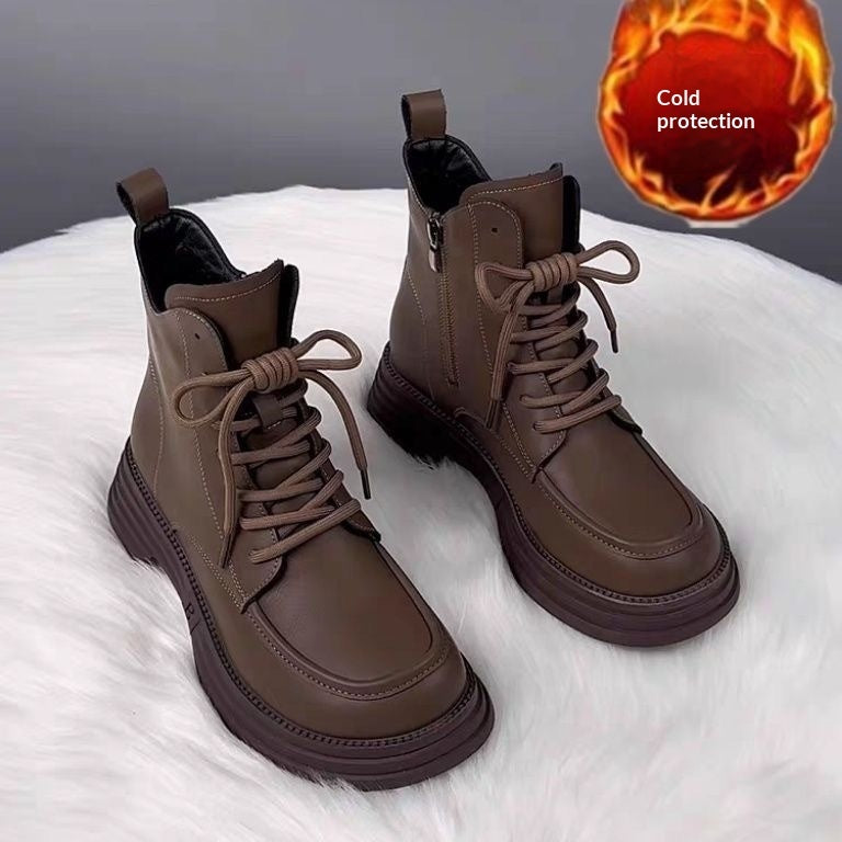 Womens All-Match Soft Leather Padded Dr Martens-Style Boots With Thick Sole For Warmth And Comfort