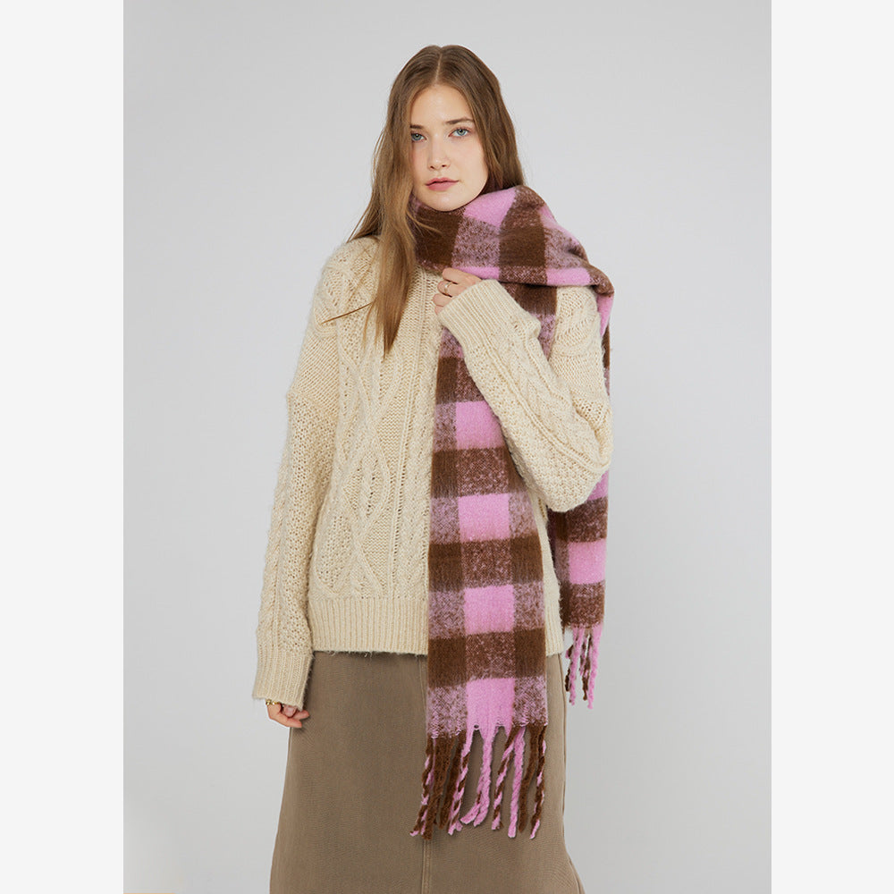 Chessboard Checked Soft Waxy Mohair Scarf