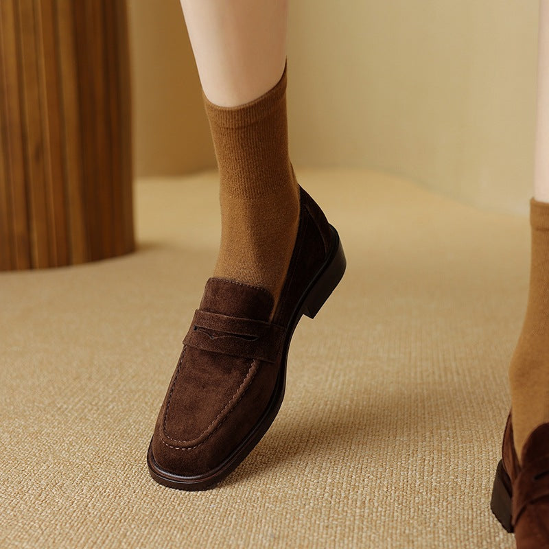 Women's Sheepskin Pumps With Square Toes And Retro Round Toes