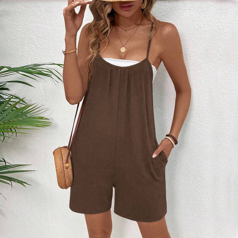 Women's Solid Color Jumpsuit Shorts