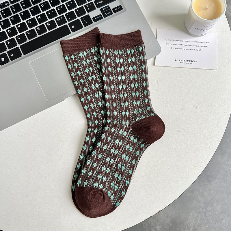 Dopamin Retro Mid-læg Dobbelt Nål Sød Cool Street Dame Løse Sokker