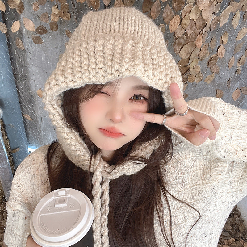Knitted Wool Lace-up Earmuffs Hat