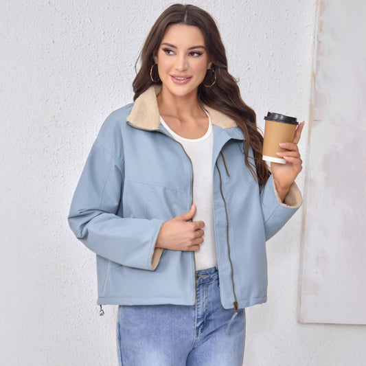 Velvet Stand Collar Cotton-padded Coat For Women