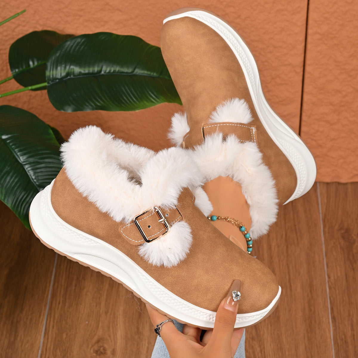 Winter Women's Fashion All-match Slip-on Thick Bottom Fluffy Cotton Shoes