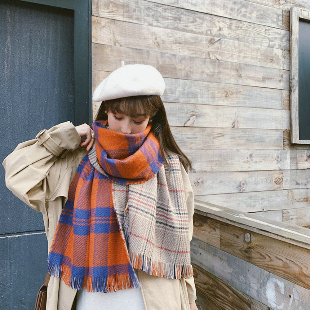 Plaid Scarf Versatile Warm Cashmere Reversible Shawl