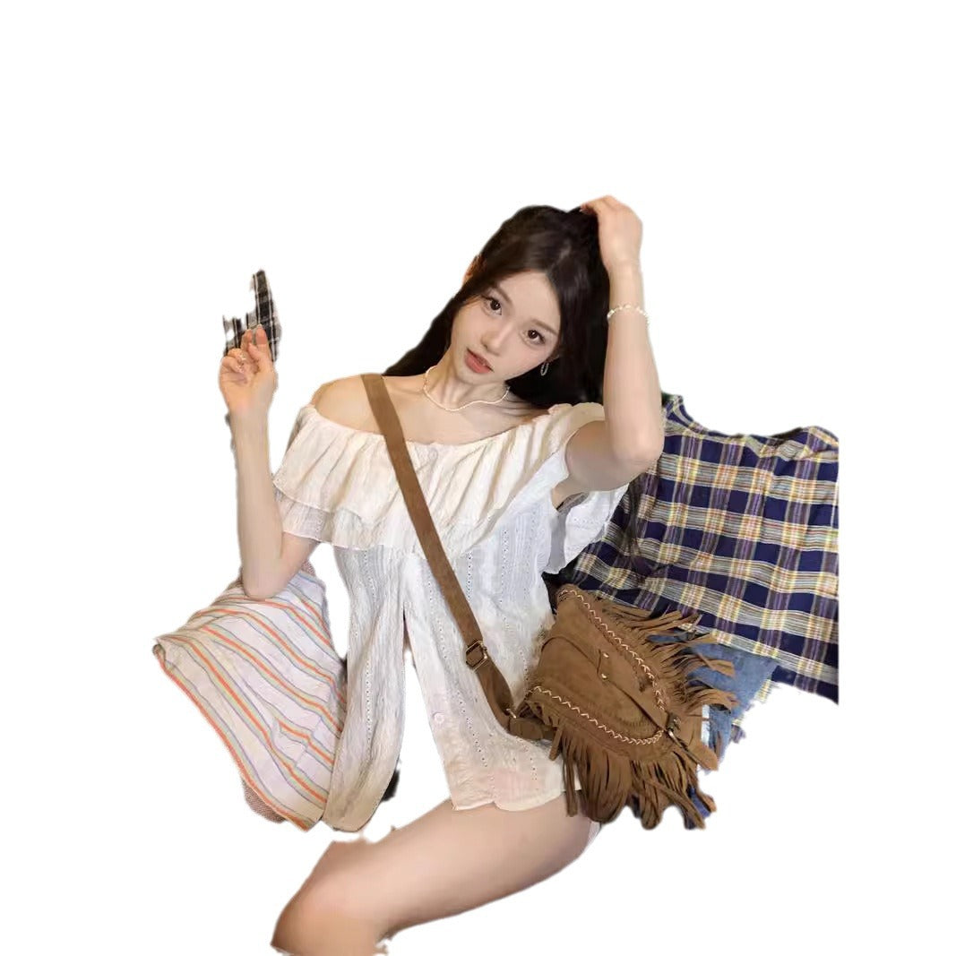 Plus Size Off-shoulder Women's Shirt