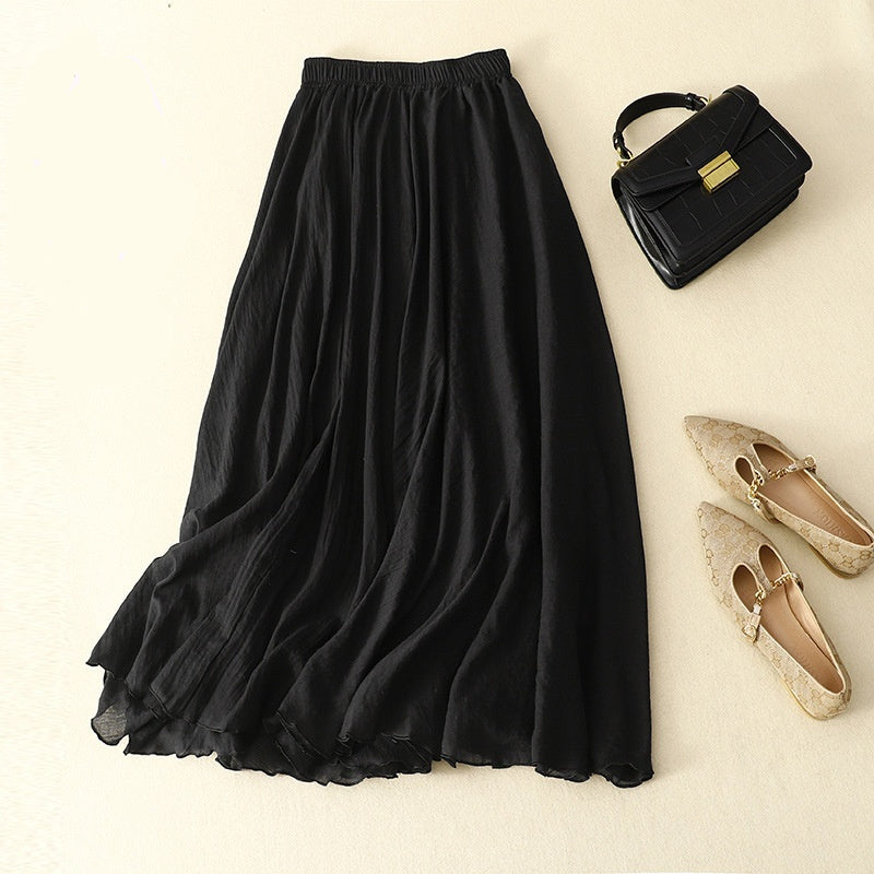 Womens Elastic-Waist Ruffle Double-Layer Skirt