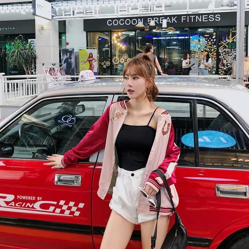 Veste de baseball brodée d'amour pour femme, ample, printemps et automne
