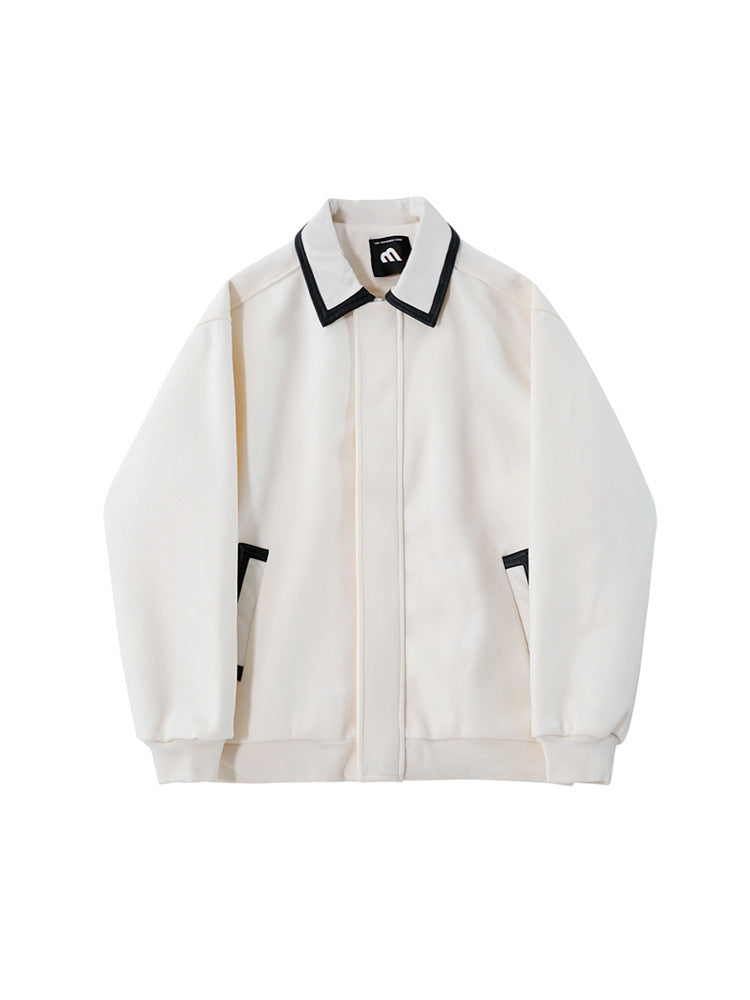 Contrast Color Lapels Woolen Coat Male