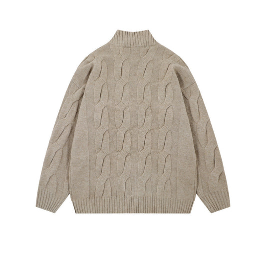 Ensfarvet strikket cardigan med snoet krave