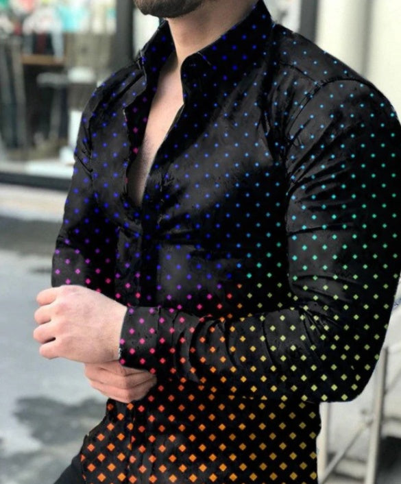 European And American New Men's Gradient Printing Long-sleeved Shirt