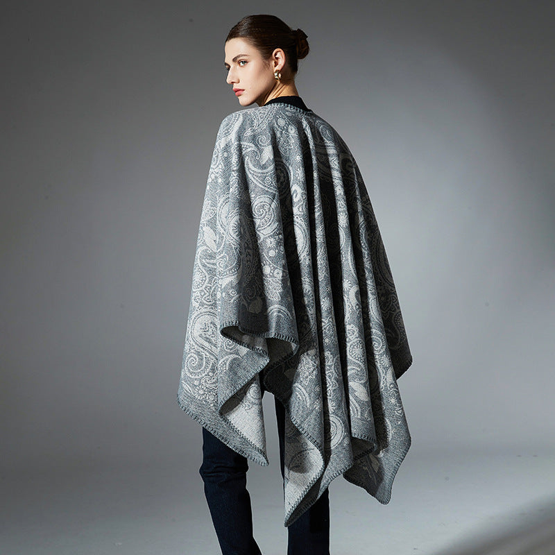 Women's Jacquard Paisley Wool Cross Shawl