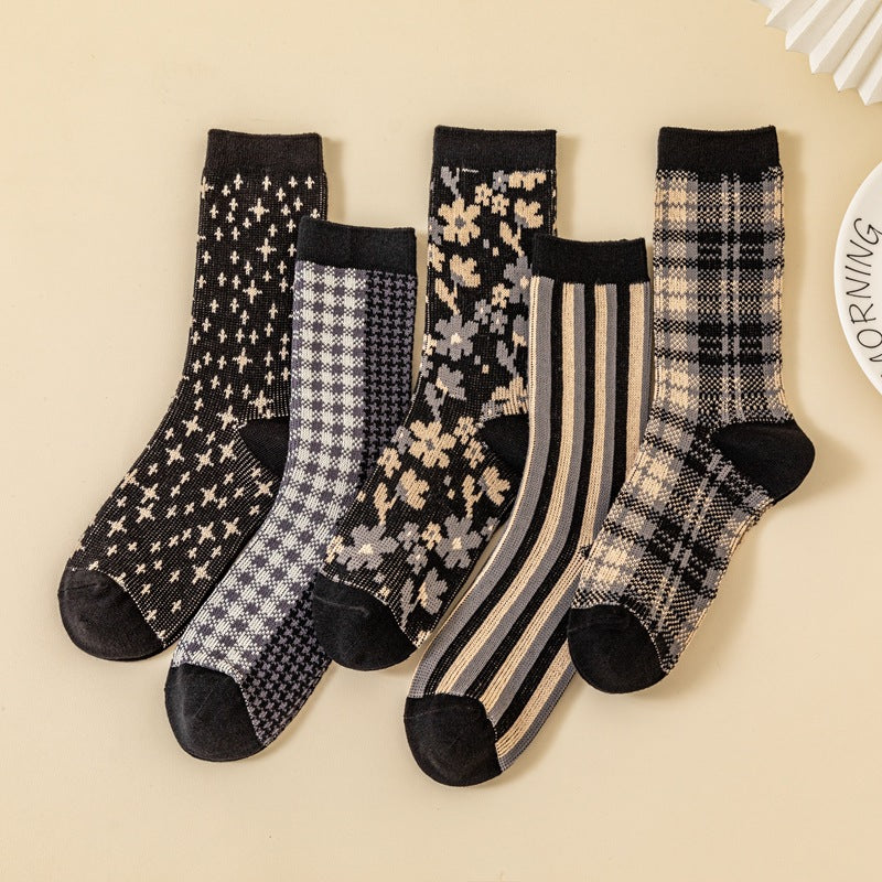 Trendy Retro Double Needle Diamond Plaid Socks