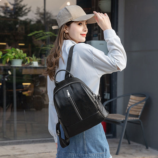 Travel All-match Trendy Fashion Leather High-capacity Ladies Backpack