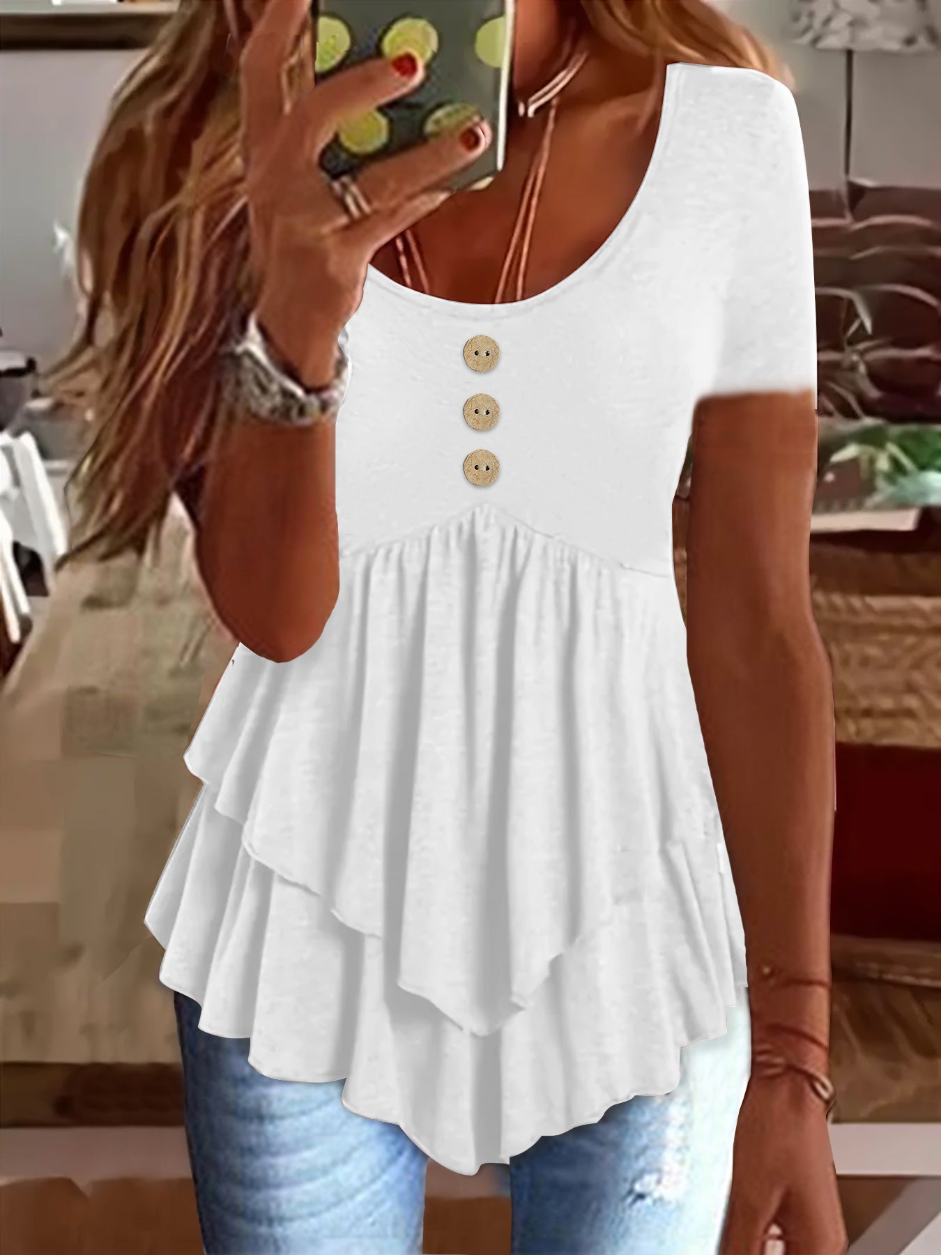 Fashion Three-button Casual Solid Color Short Sleeve