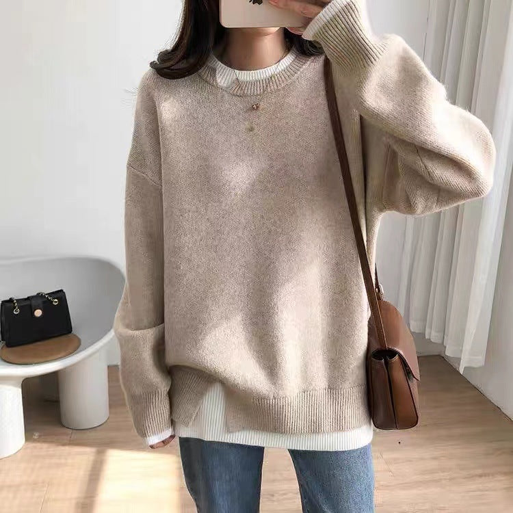 Split Fake Two Pieces Pullover Sweater