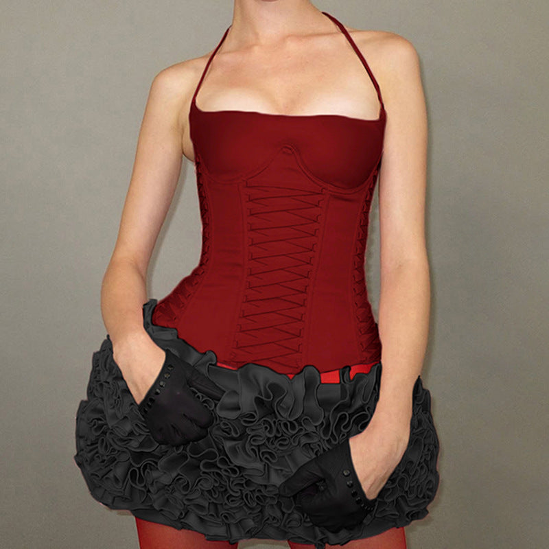 Summer New Lace-up Waist-controlled Lace-up Halterneck Vest For Women