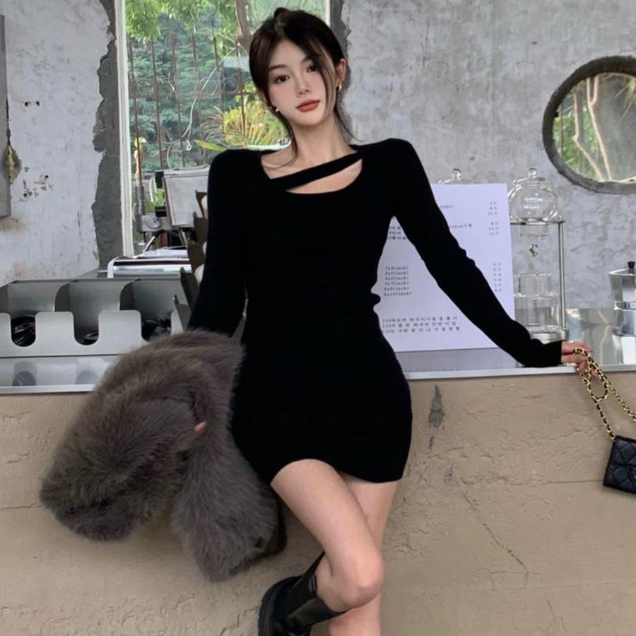 Sensual Older-sister-style Womens Tight-fitting Black Dress