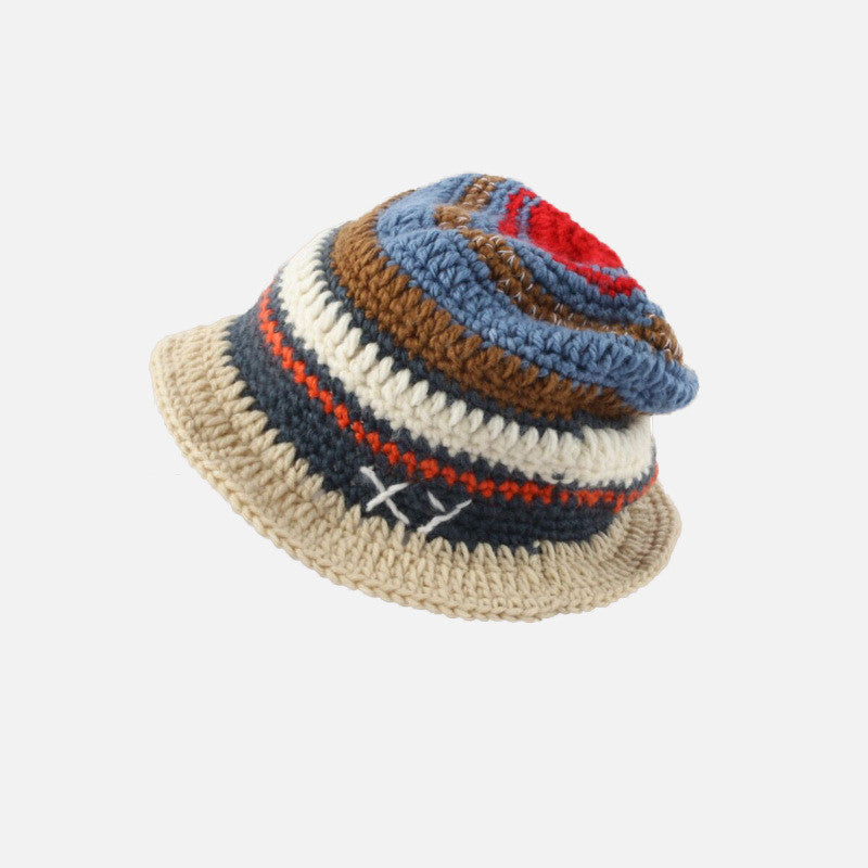 Small Hand Hook Color Stripe Wool Fisherman Hat Children