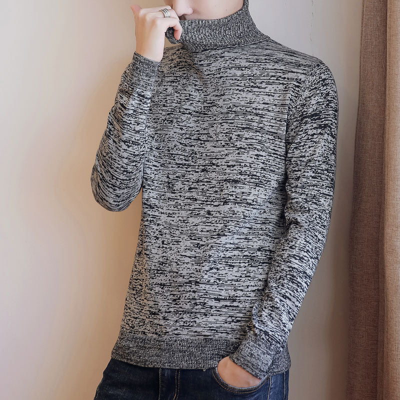 Men's Sweater Solid Color Round High Neck Men's Top Long Sleeve Jacket